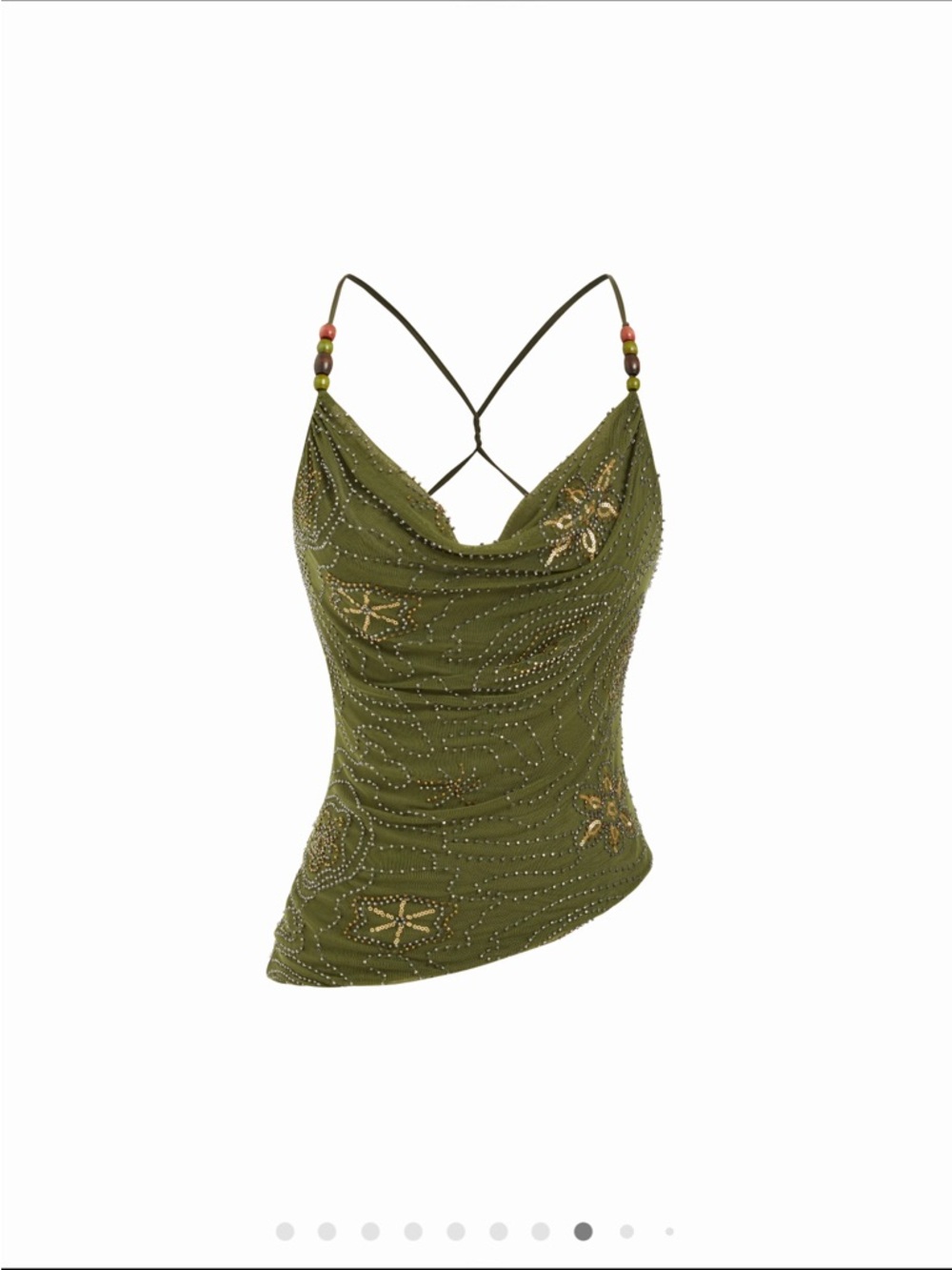 CIDER MESH COWL NECK FLORAL BEADING SEQUIN CAMI TOP